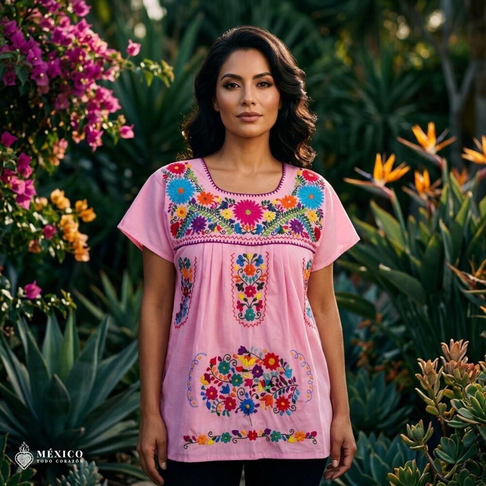 Mexican Embroidered Blouse – Handmade Otomi Floral & Animals Design (Size M)